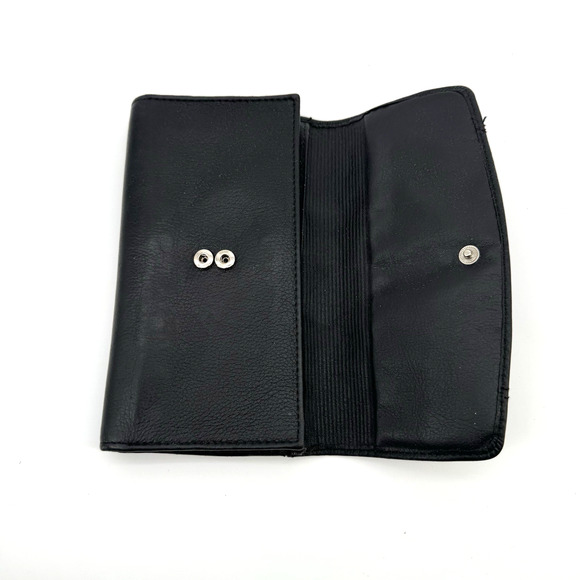 FOSSIL Wallet Black Pebbled Leather Tri-fold Snap Flap Organizer EUC - Picture 8 of 10